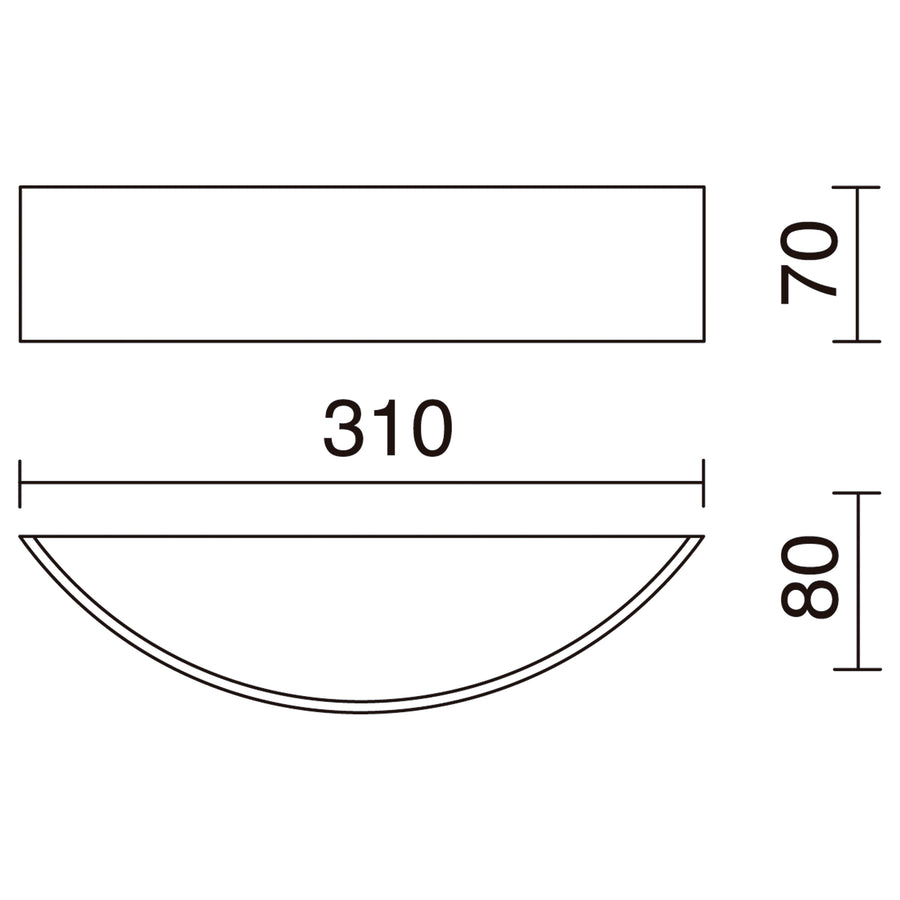 Schéma coté de l'applique avec dimensions 310 mm, 70 mm et 80 mm