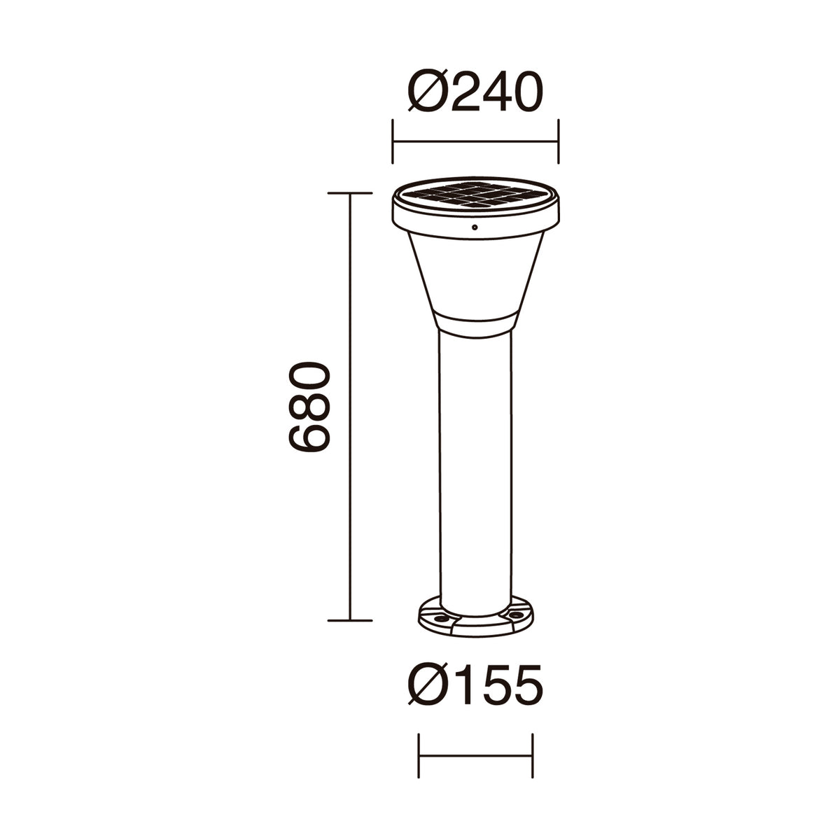 Borne extérieure Ergo solaire IP65, noir, H 68 cm