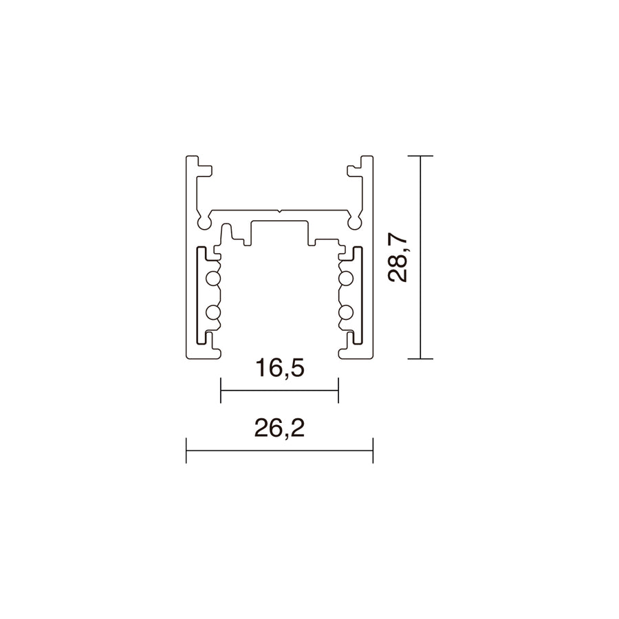 Schéma coté de la section du rail, dimensions 26,2 et 28,7 mm.