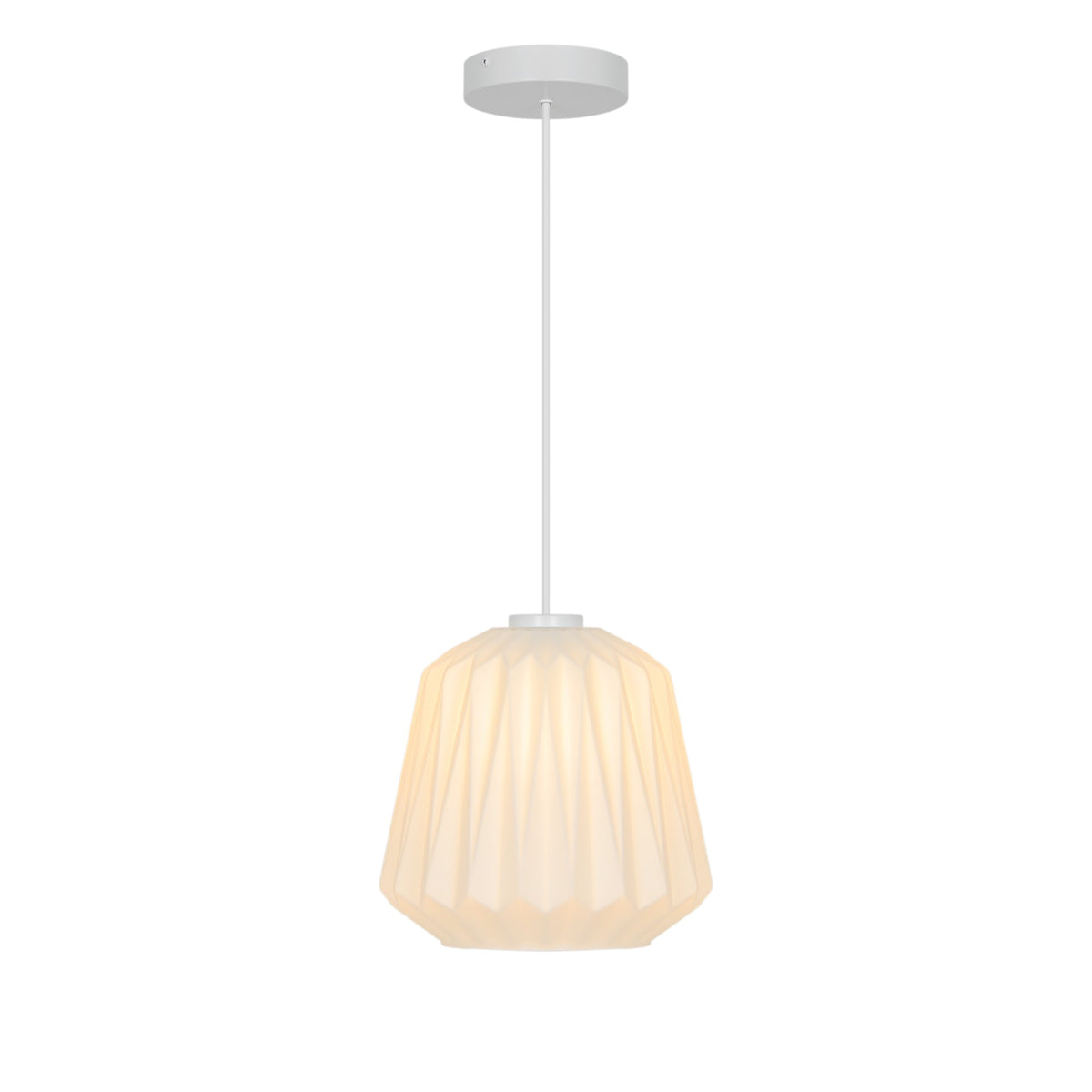 Vue de face complète de la suspension avec sa rosace de plafond blanche