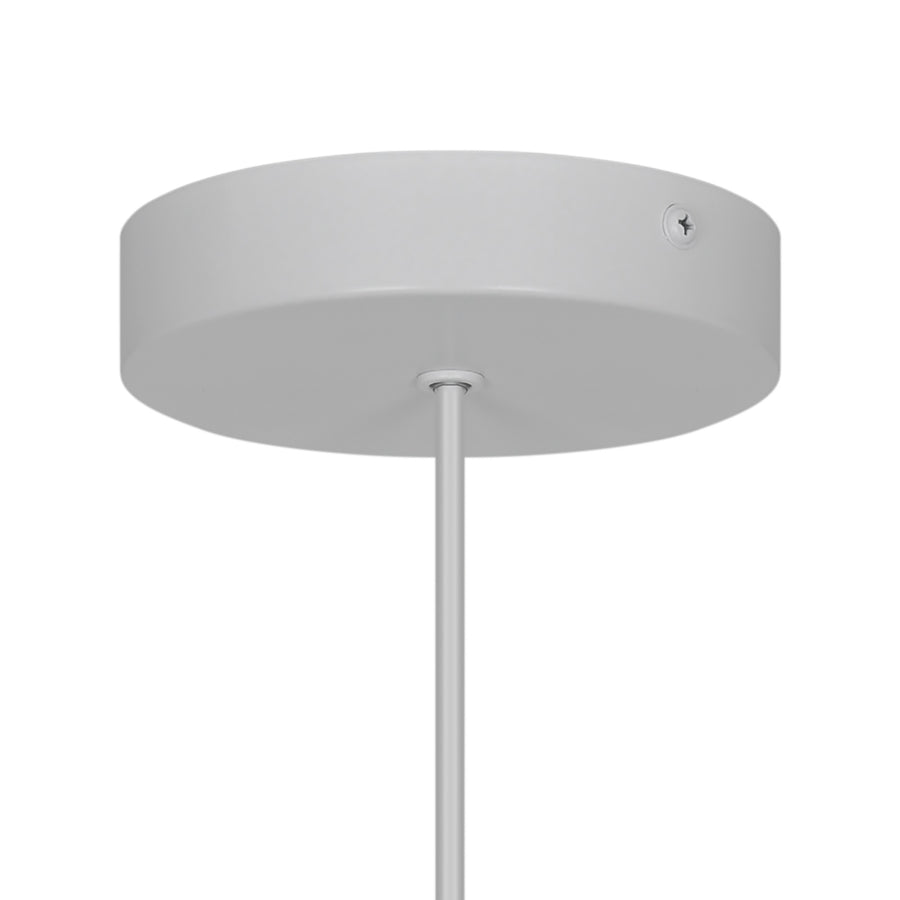 Détail de la rosace ronde fixée au plafond et du câble blanc
