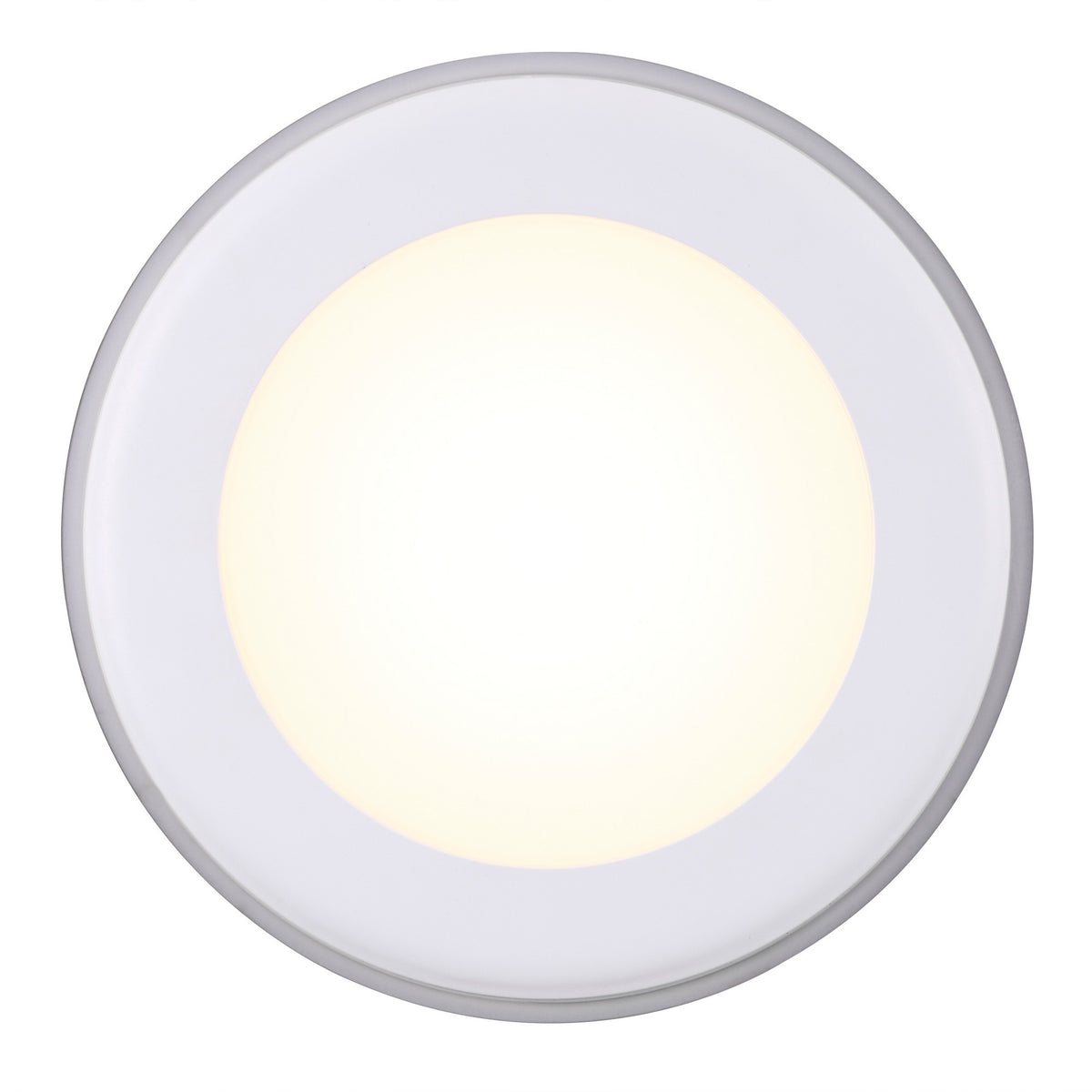Luminaire allumé de face montrant la diffusion homogène de lumière chaude