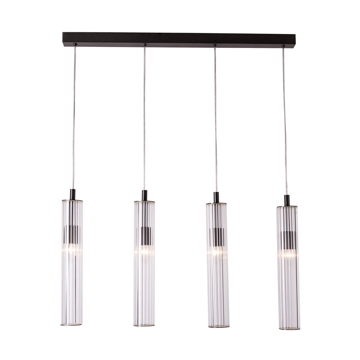 Suspension Aria 4 lumières titane brossé, verre