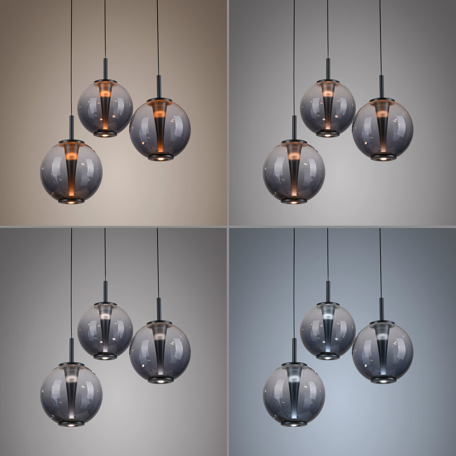 Quatre vignettes comparant l'éclairage chaud, neutre et froid du même luminaire