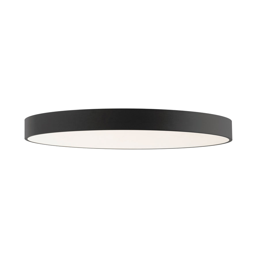 Version noire du plafonnier rond, montrant le cerclage et le diffuseur blanc.