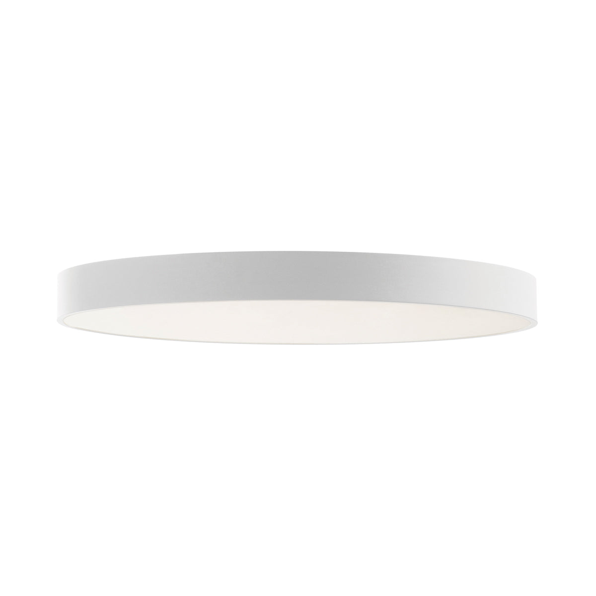 Plafonnier rond blanc vu de dessous sur fond neutre