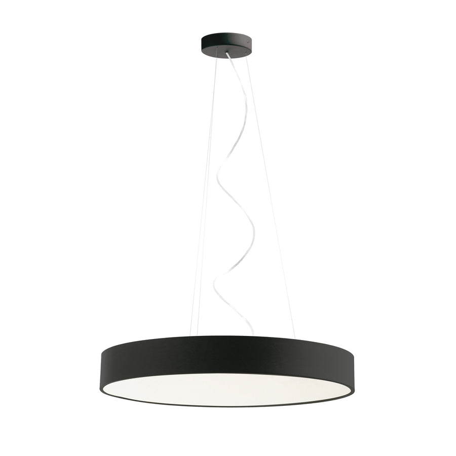 Version noire du luminaire suspendu, abat-jour cylindrique et diffuseur blanc
