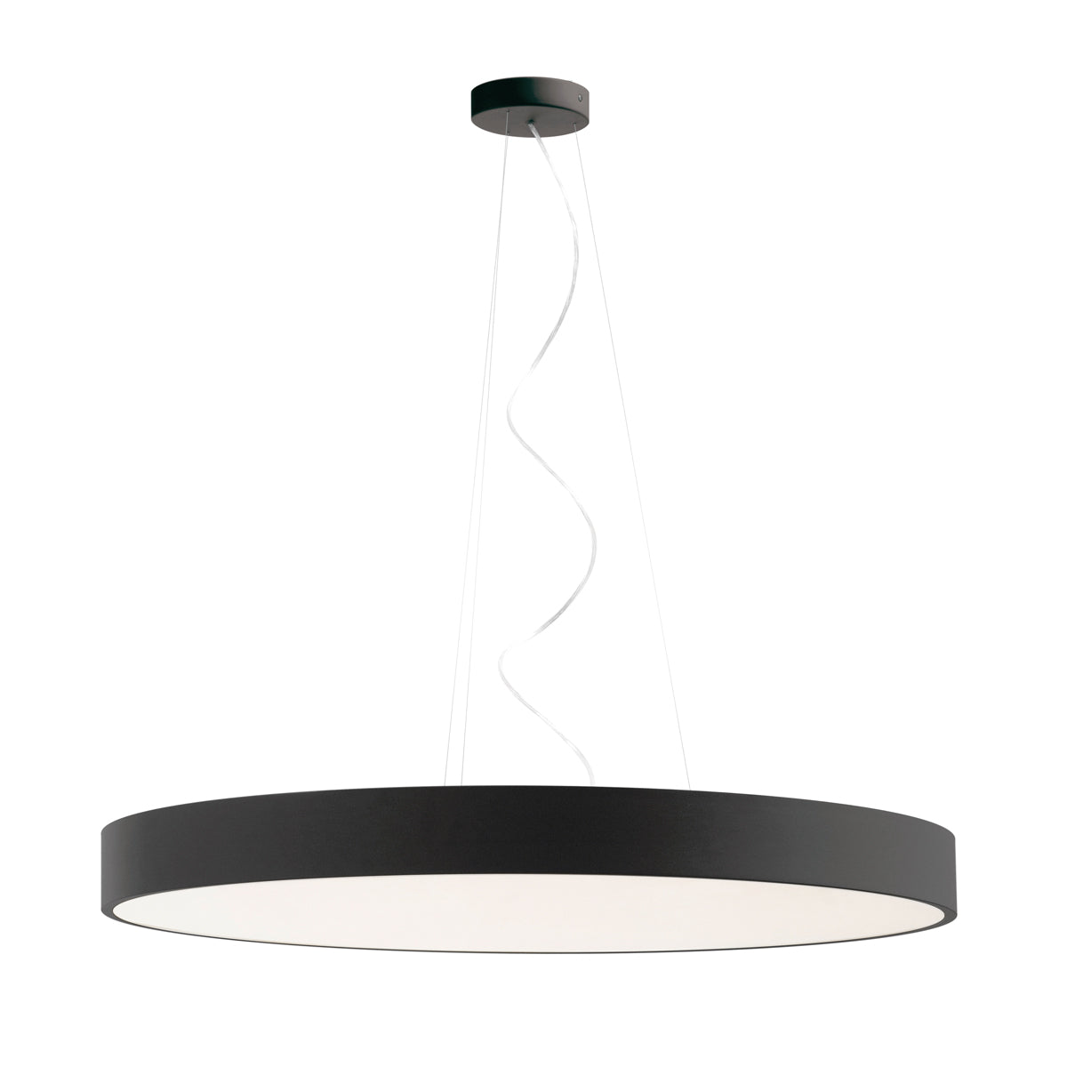 Version noire du luminaire suspendu, vue de face sur fond blanc