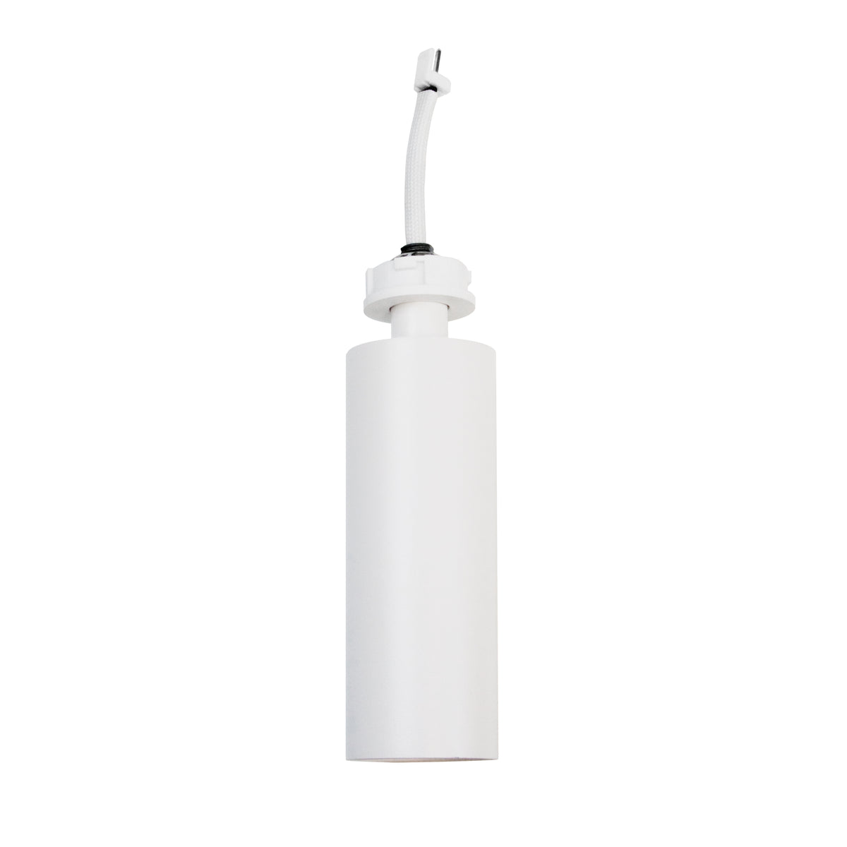 Spot blanc cylindrique vu de profil avec câble d’alimentation.