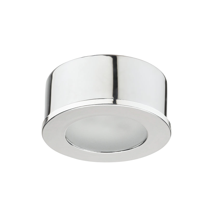 Version chromée du spot, reflets sur le boîtier et diffuseur central.