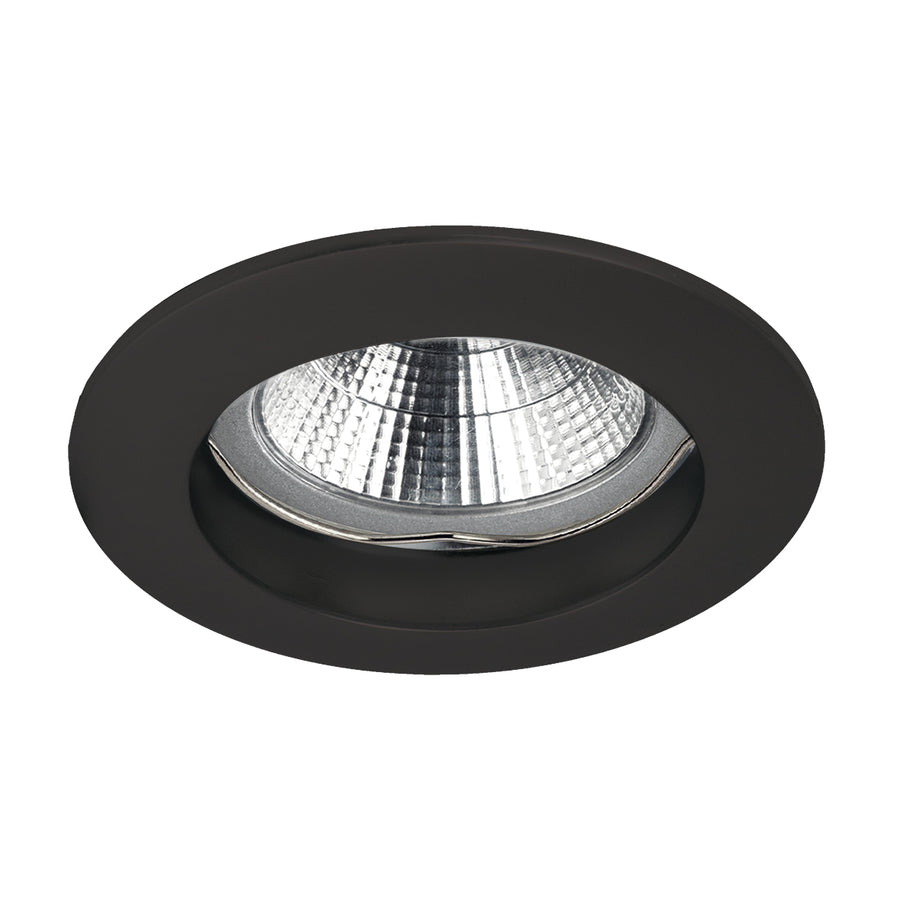 Spot encastrable rond noir mat, vue frontale sur fond blanc.