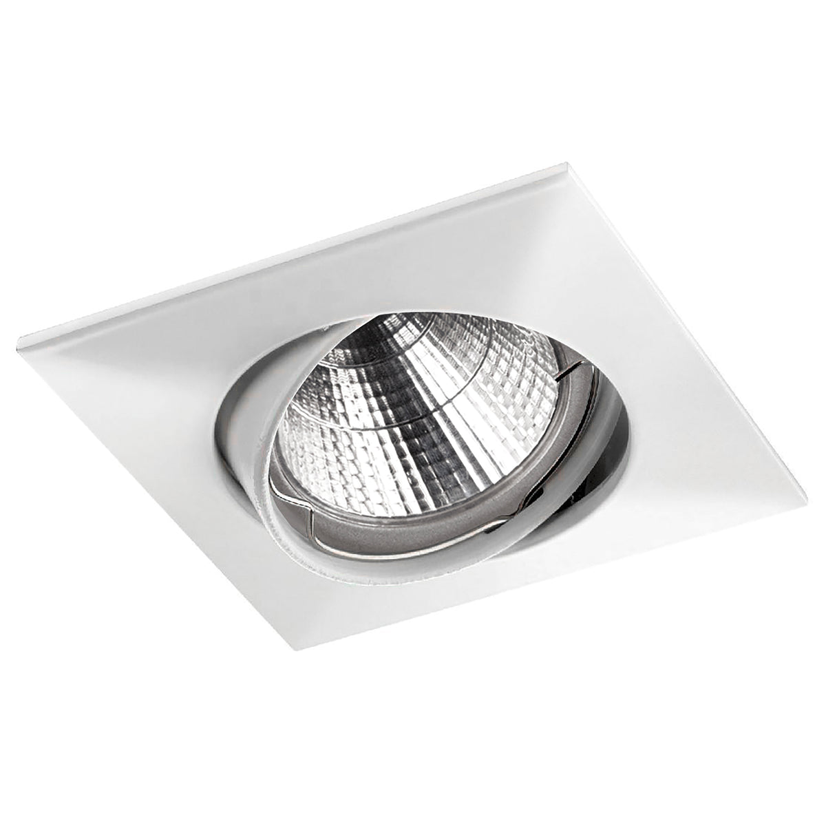 Spot encastrable carré blanc avec réflecteur strié et ampoule orientable visible