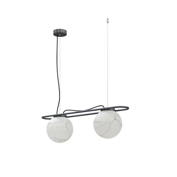 Suspension OXY 2 lumières, cristal opalisé noir albâtre
