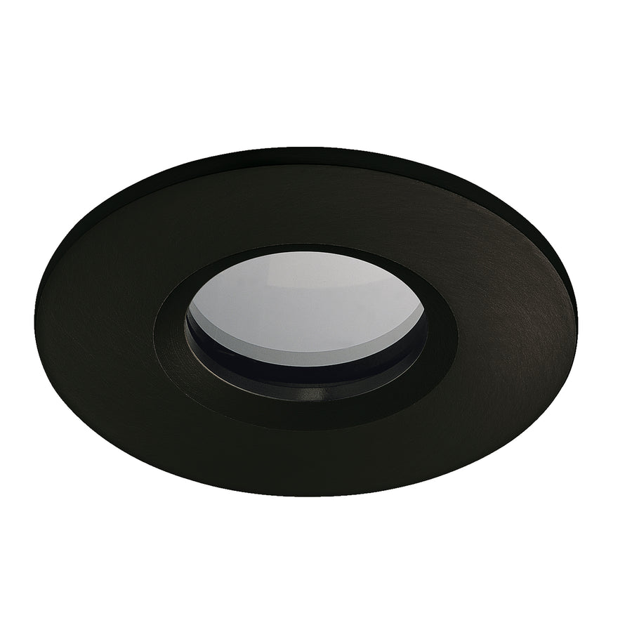 Spot encastrable noir mat présenté de face, collerette ronde et diffuseur central bombé.