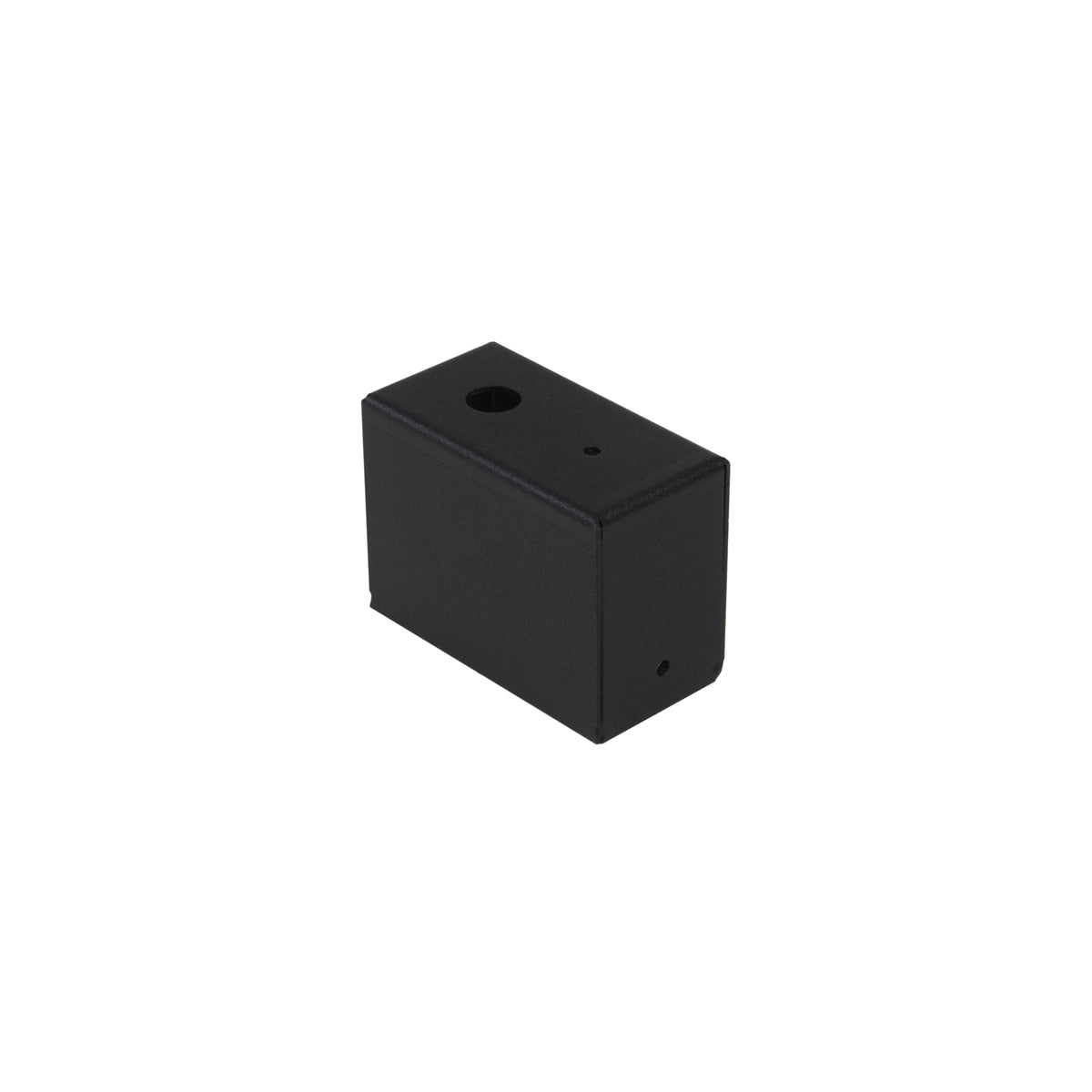 Boîtier de connexion noir rectangulaire pour rail 48 V, présenté en angle.