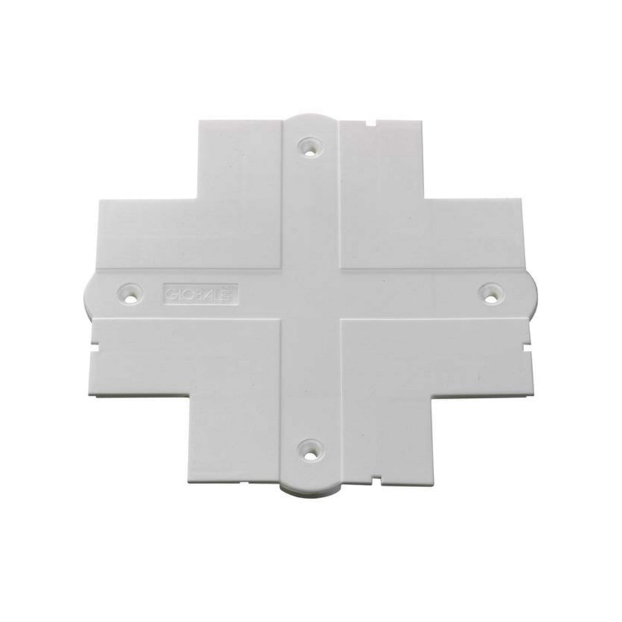 Même connecteur blanc présenté de face, avec le logo moulé au centre.