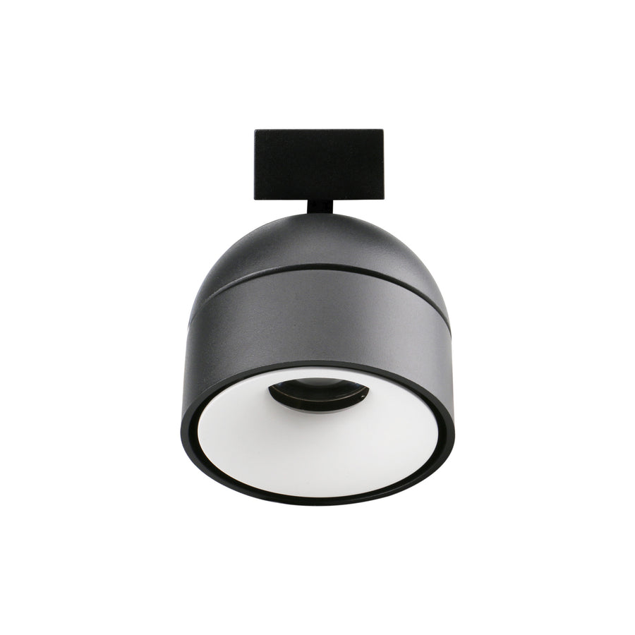 Applique noire de face, diffuseur blanc et pastille centrale noire.