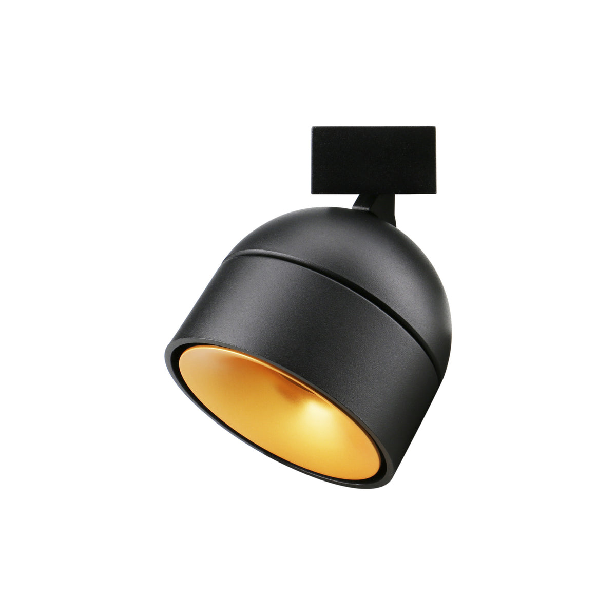 Applique noire inclinée, réflecteur intérieur doré et orientation réglable.