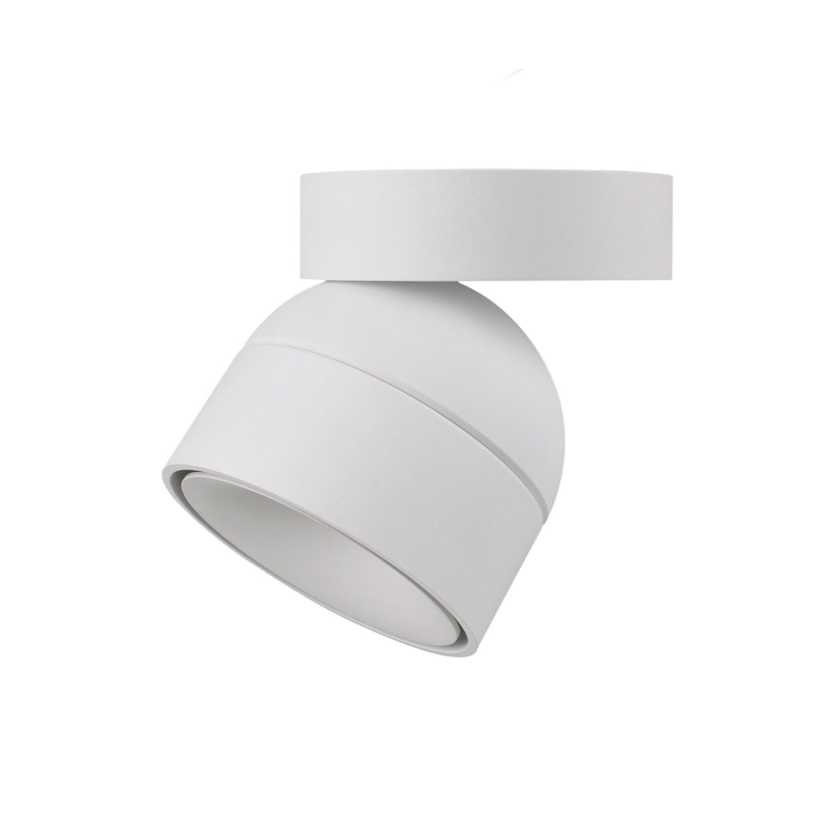 Spot blanc orientable vu de trois quarts, orienté vers le bas.