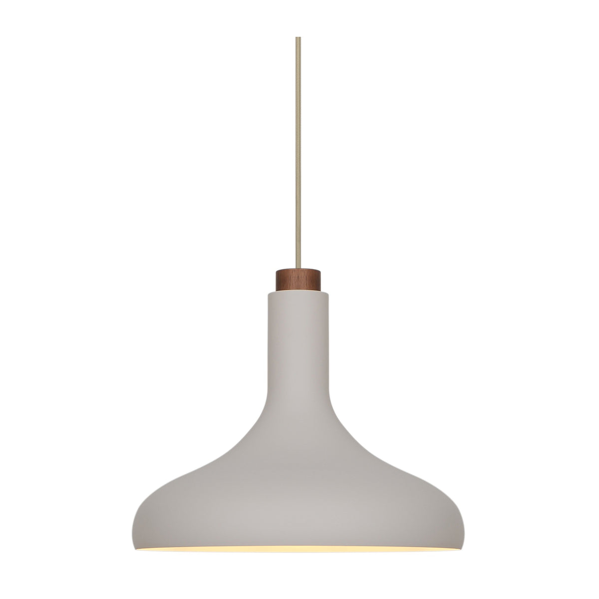 Suspension blanche de profil sur fond blanc, vue produit entière avec câble