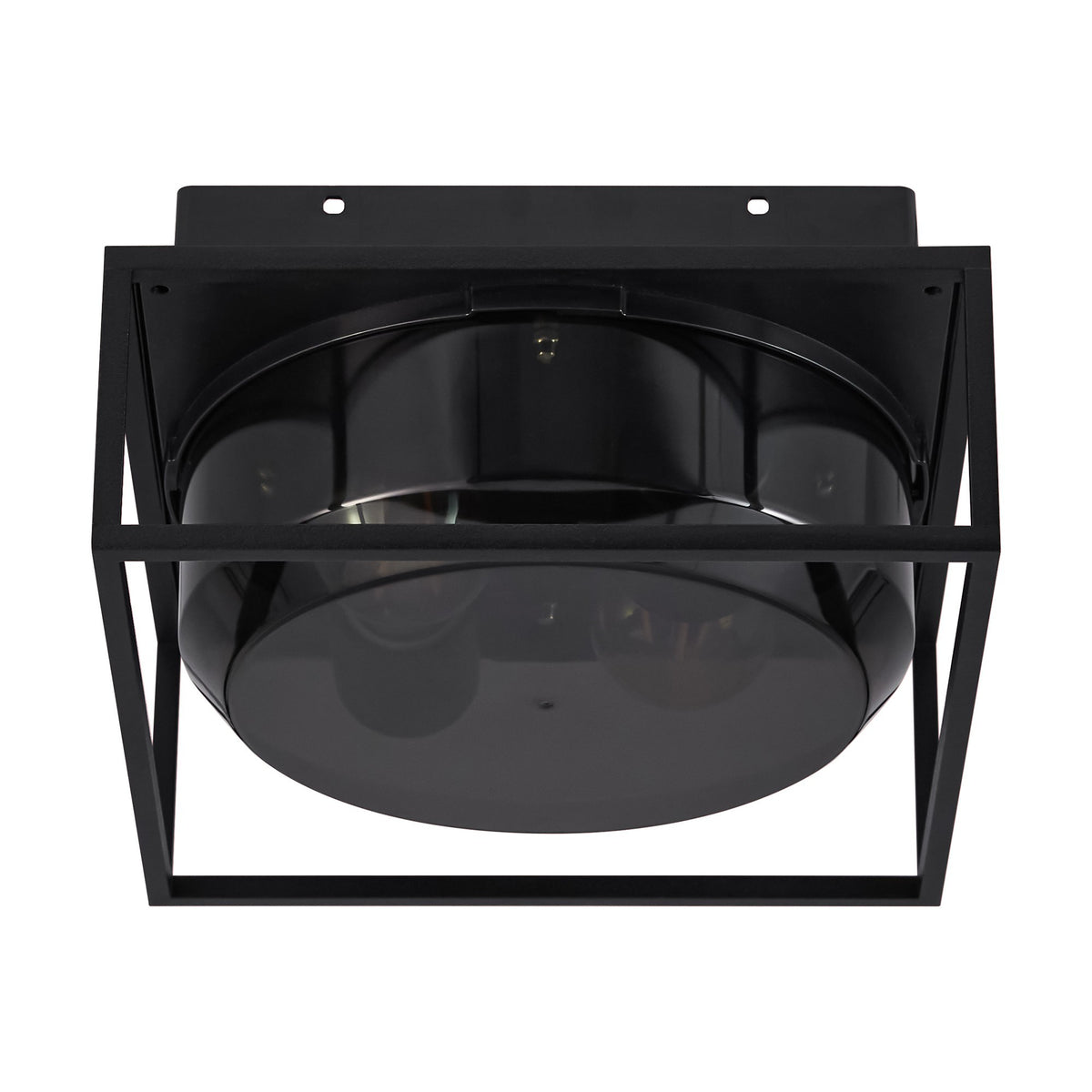 Luminaire éteint vu de face, verre fumé translucide dans son cadre carré noir