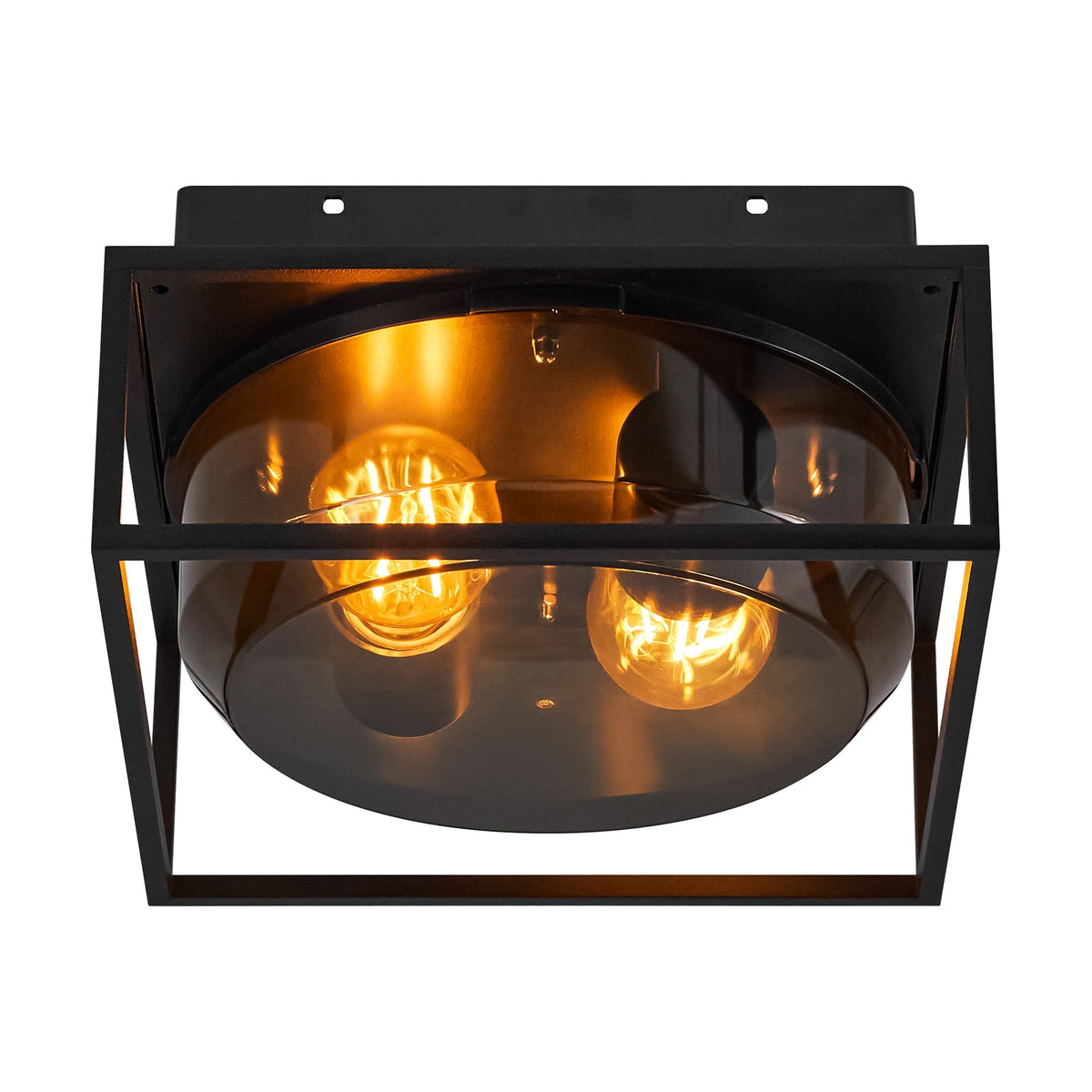 Mise en ambiance : plafonnier allumé diffusant une lumière chaude, vue de trois quarts