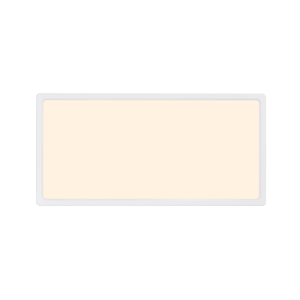 Vue de face du plafonnier rectangulaire blanc avec diffuseur lumineux beige