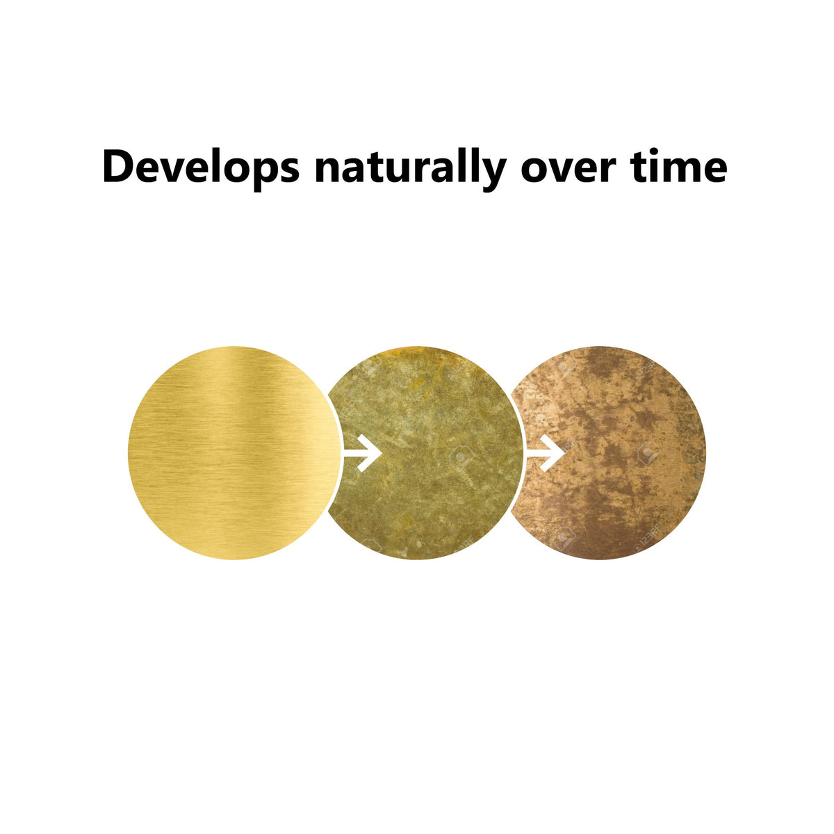 Détail de la patine naturelle du laiton évoluant avec le temps.