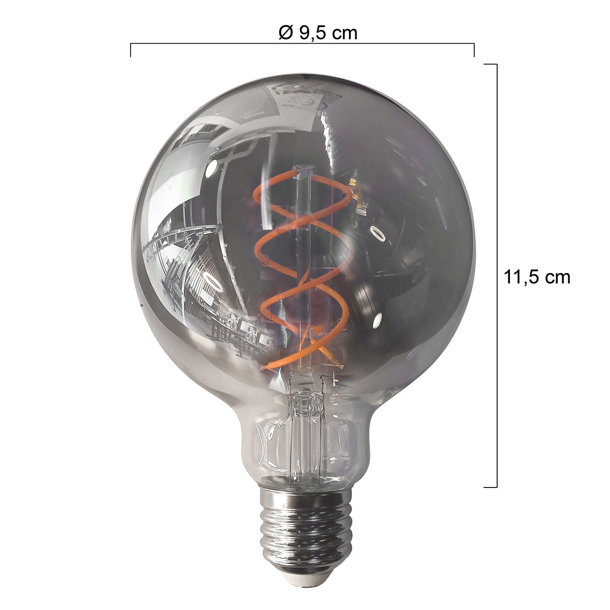 Schéma de dimensions indiquant un diamètre de 9,5 cm et une hauteur de 11,5 cm