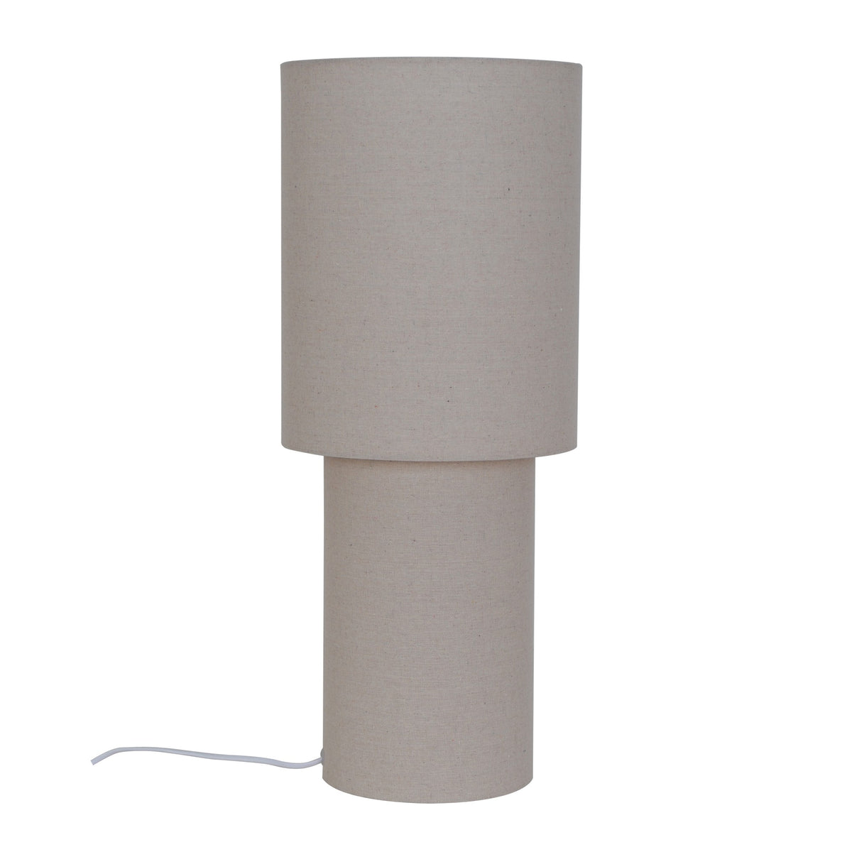 Même lampadaire beige éteint, présenté de face sur fond blanc neutre.