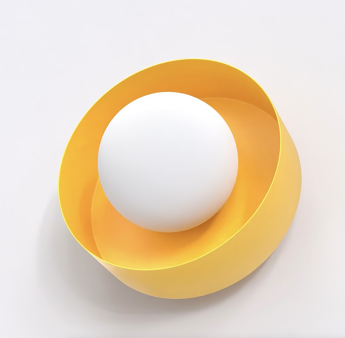 Vue de face du bandeau cylindrique jaune encerclant le globe opalin