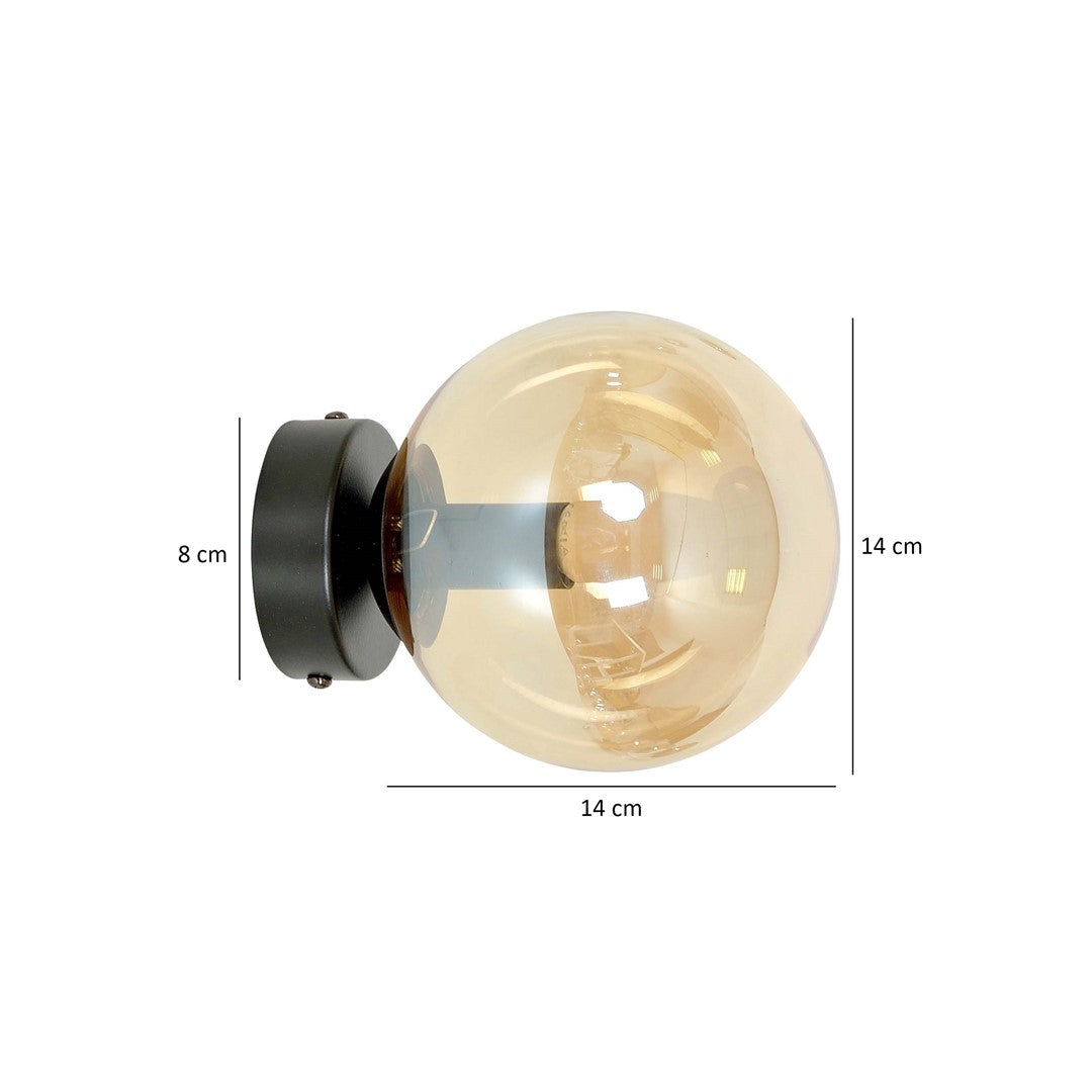 Schéma coté indiquant une base de 8 cm et un globe de 14 cm
