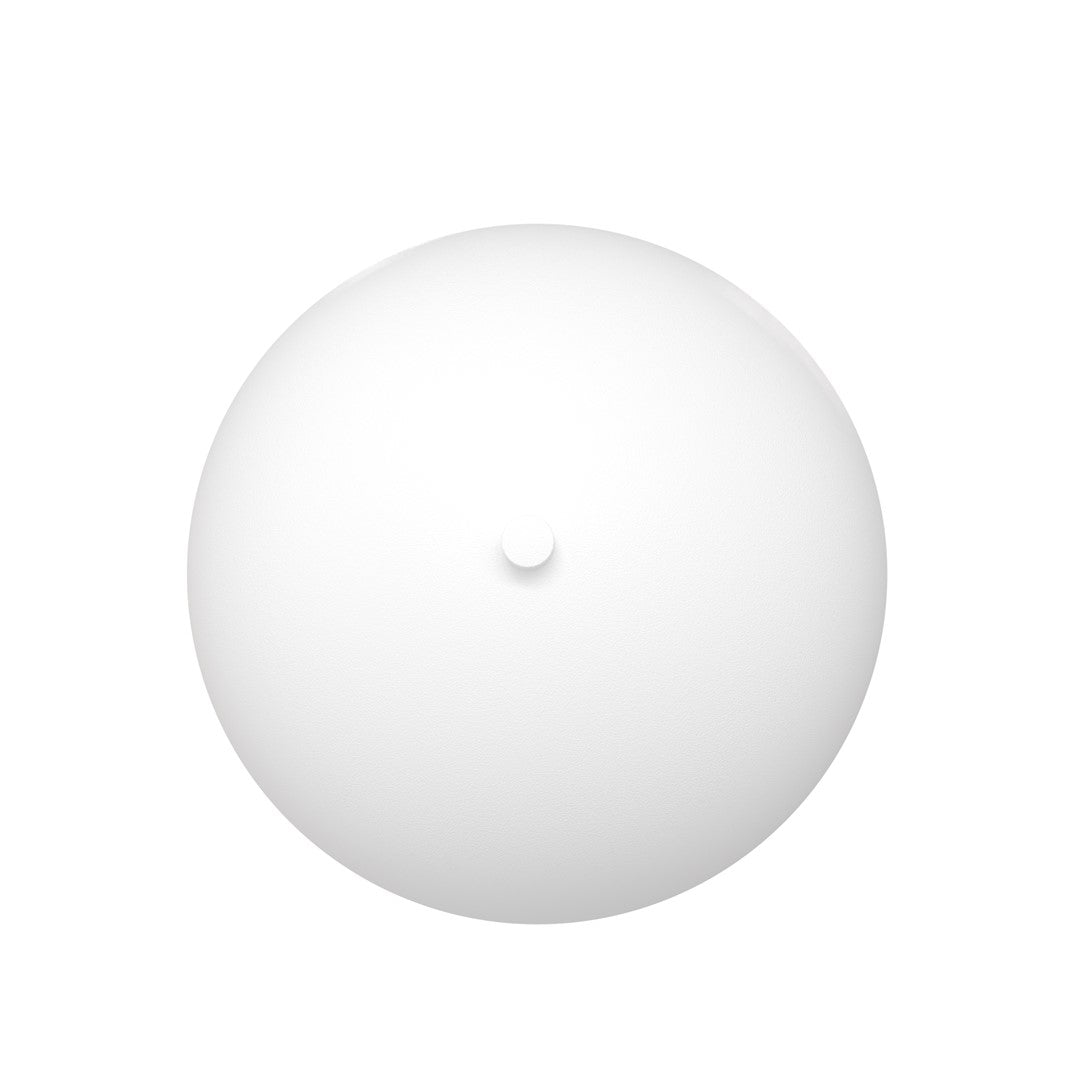 Vue de face du luminaire blanc : dôme hémisphérique lisse avec petit bouton central.