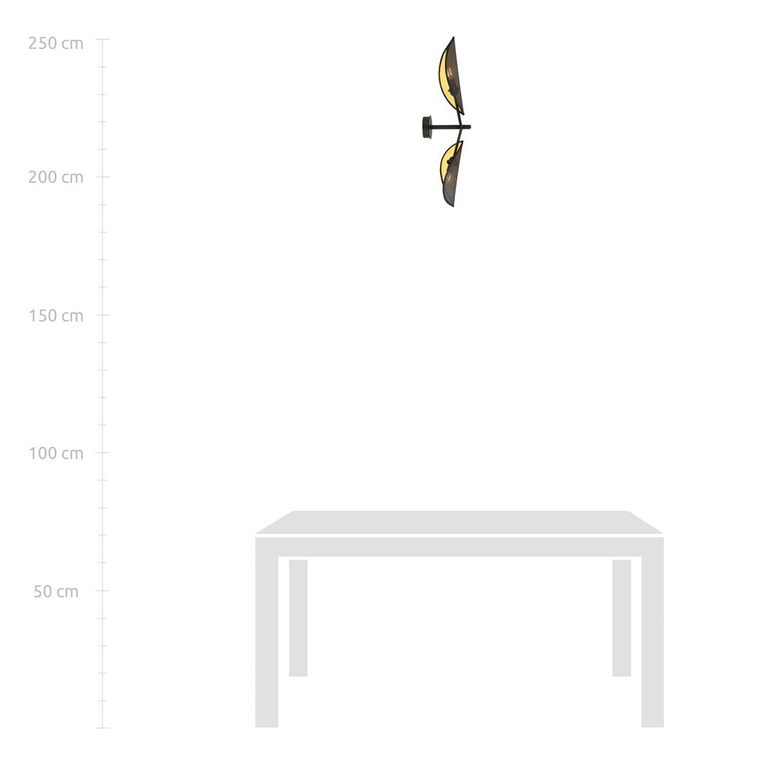 Mise en situation au-dessus d'une table, avec repères de hauteur jusqu'à 250 cm