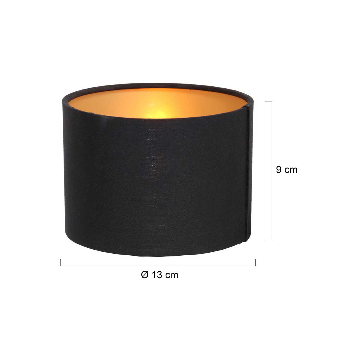 Schéma coté indiquant un diamètre de 13 cm et une hauteur de 9 cm