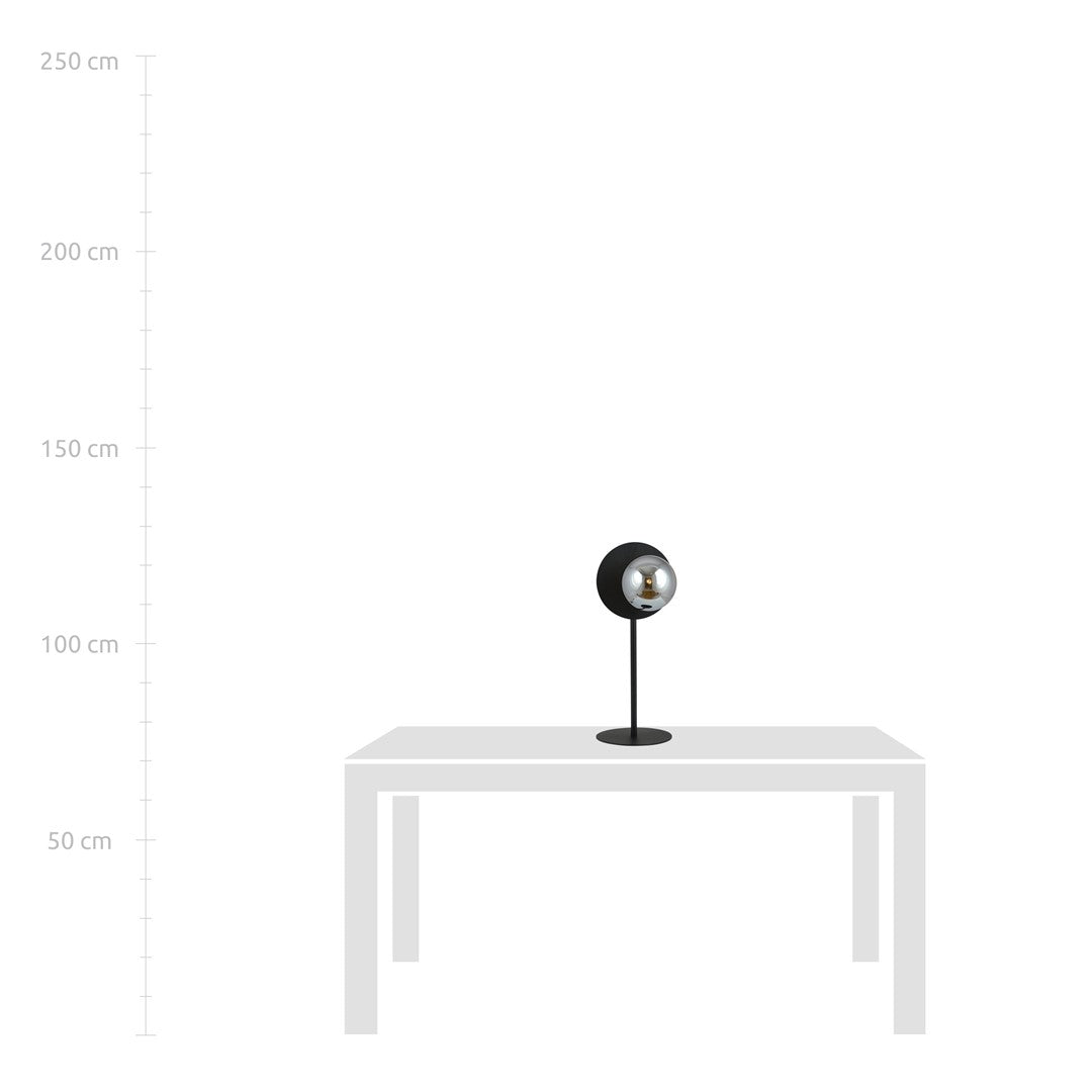 Silhouette de la lampe posée sur une table, échelle graduée de 50 à 250 cm