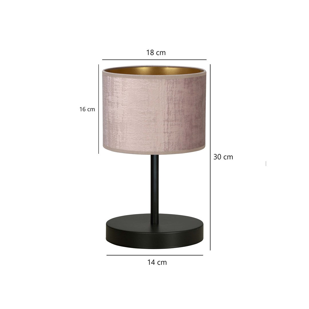 Schéma coté : diamètre 18 cm, abat-jour 16 cm, hauteur 30 cm, base 14 cm.