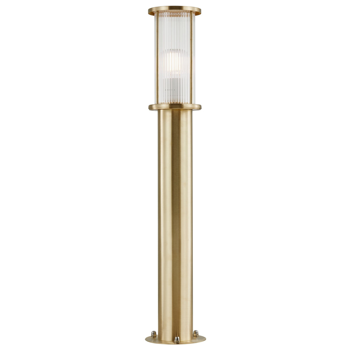 Borne lumineuse en laiton avec verre cannelé, produit vu de face sur fond blanc