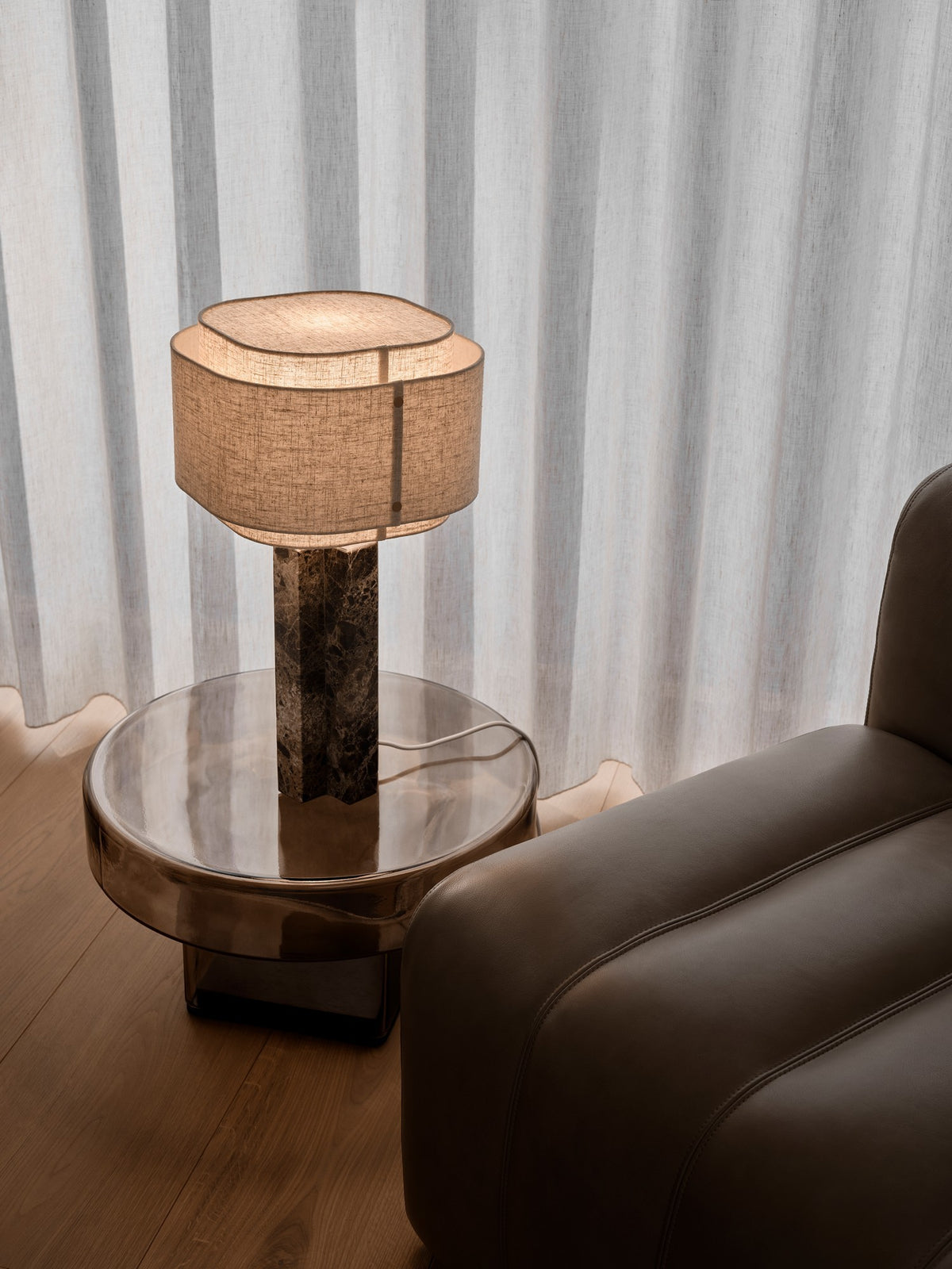 Lampe à poser Takai beige, tissu, Ø 30 cm