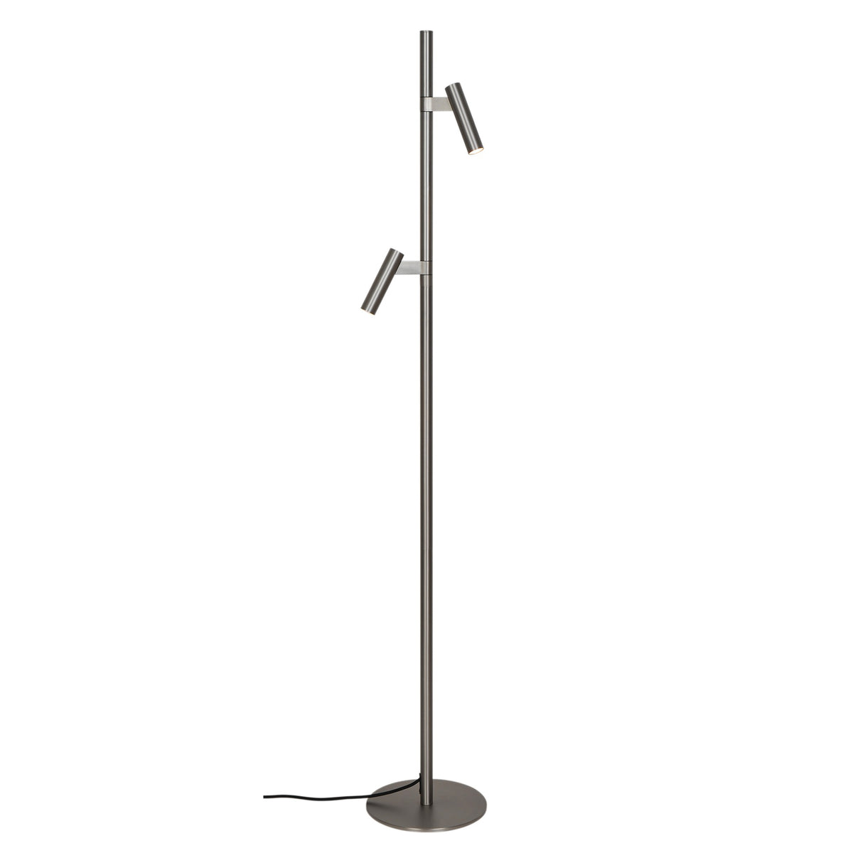 Même lampadaire, spots pivotés vers la droite, pied fin et base ronde visibles