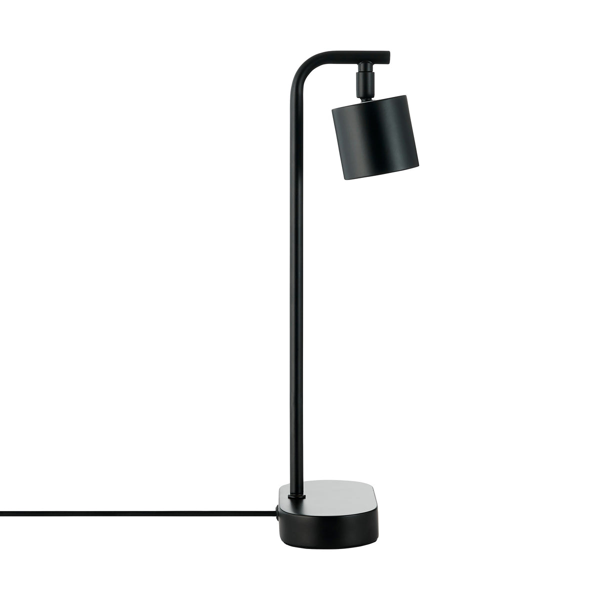 Profil de la lampe, bras vertical et abat-jour incliné vers le bas