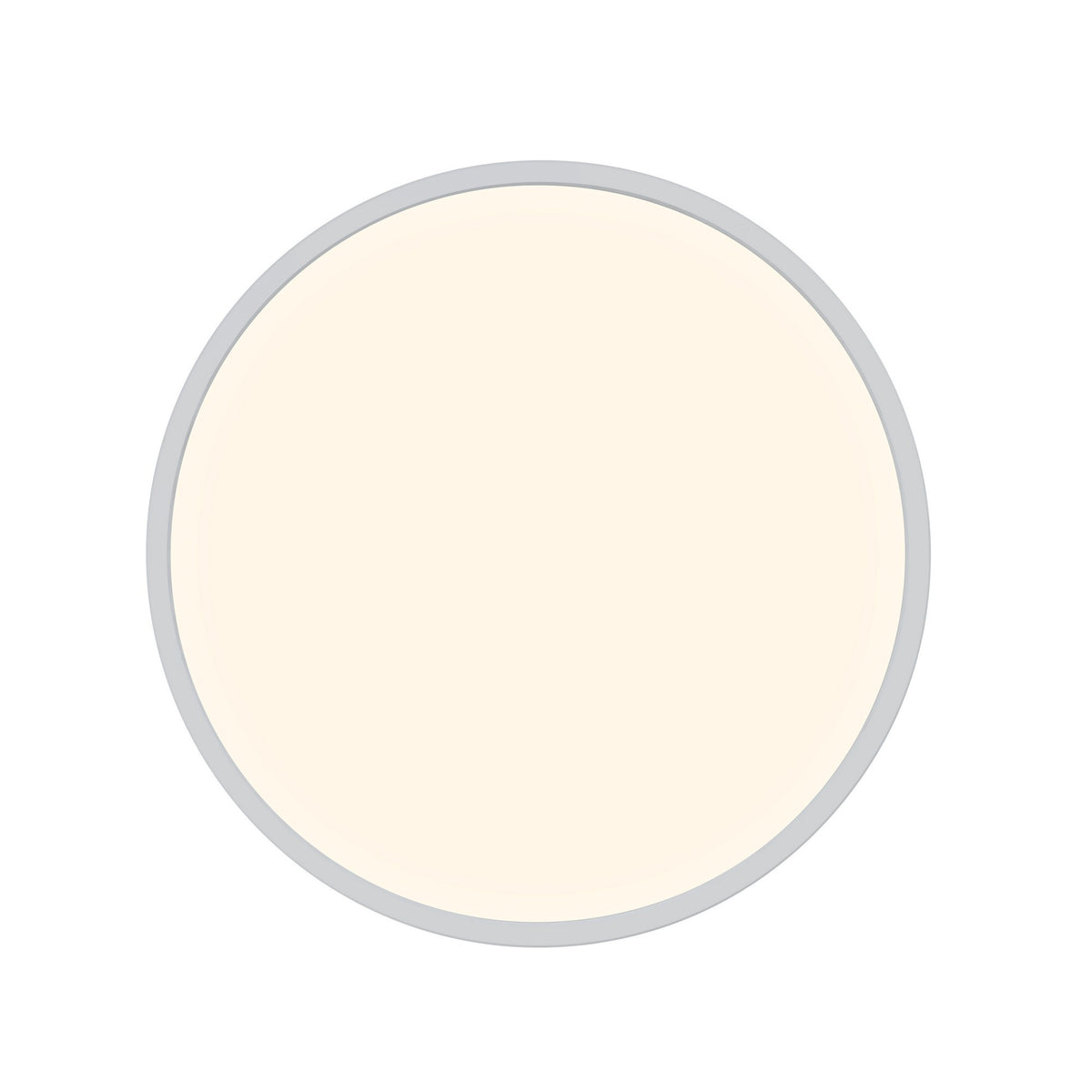 Face avant du luminaire rond allumé, diffuseur opale blanc cassé