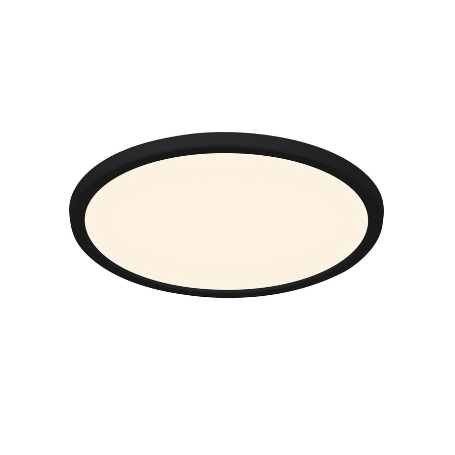 Version noire du plafonnier rond, cerclage mat et verre opale