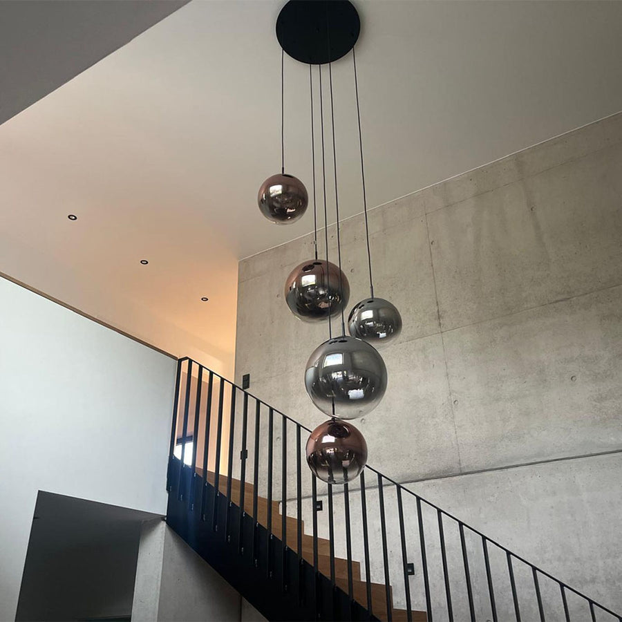 Suspension grande hauteur Orb globe en verre, câble 5 m, monture noire