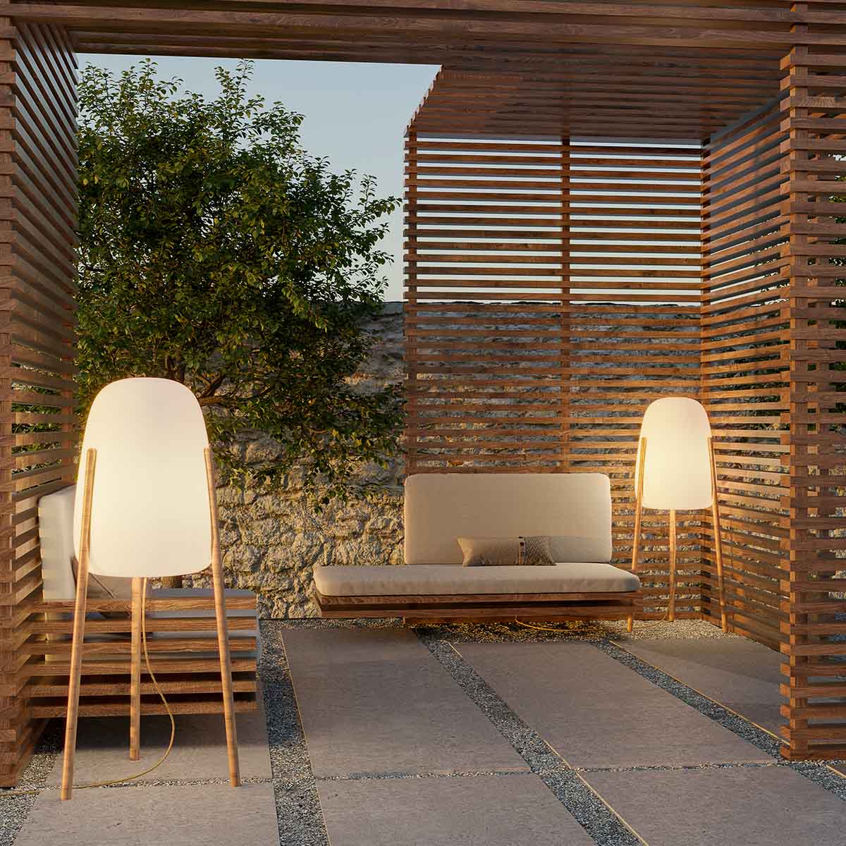 Lampadaire Rocket à pieds bois