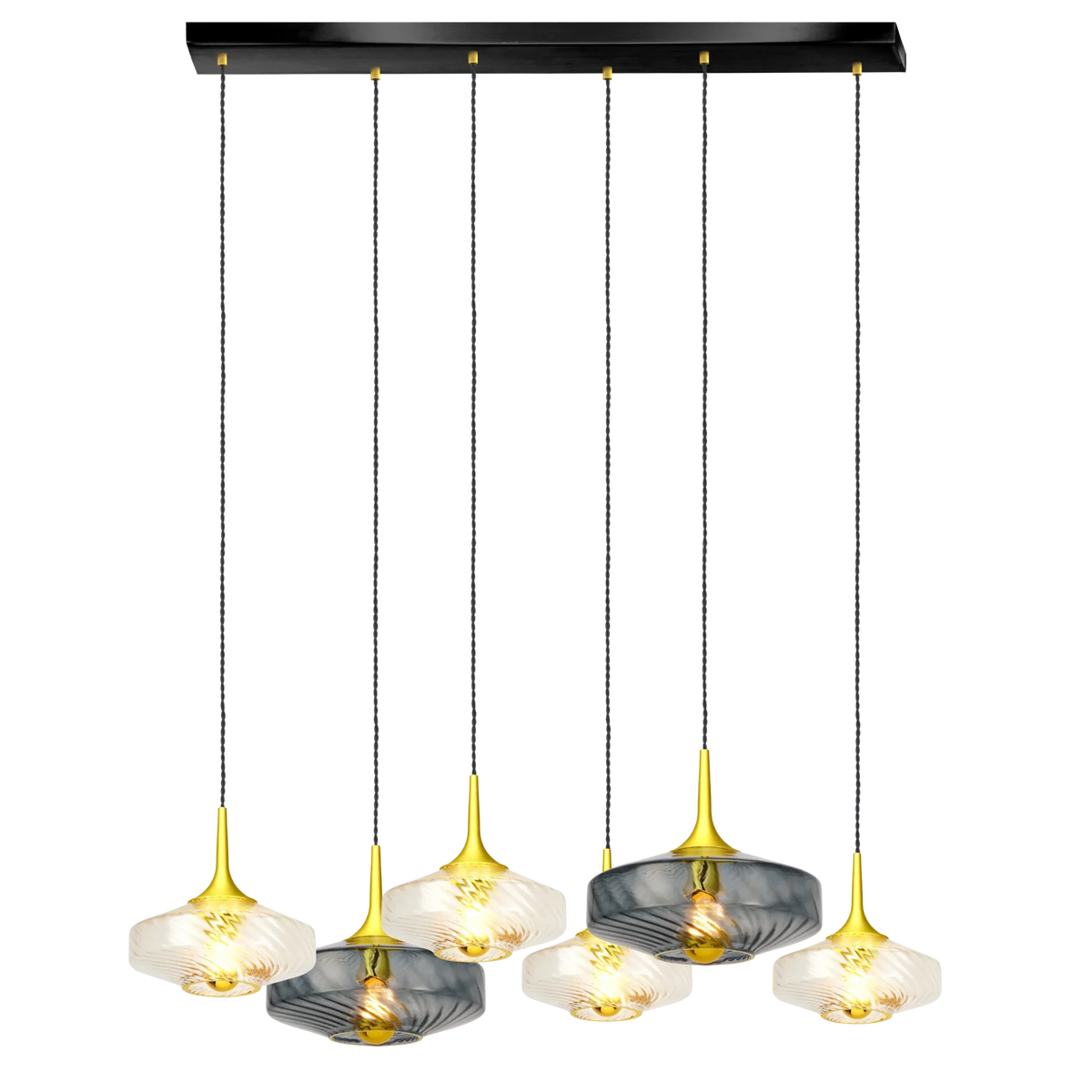 Rosace Roxanne 06 – Suspension architecturale 6 lumières en verre soufflé, style contemporain