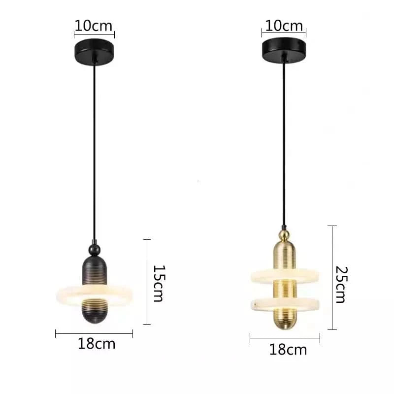 Schéma comparatif coté : versions noire et laiton, diamètre dix-huit et hauteurs quinze, vingt-cinq.