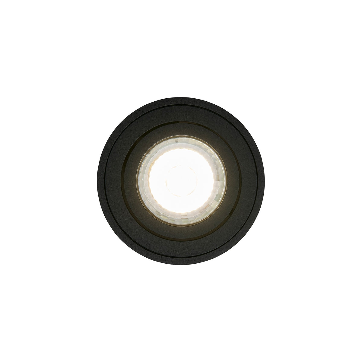 Vue de dessous du spot noir, cercles concentriques et diffuseur lumineux