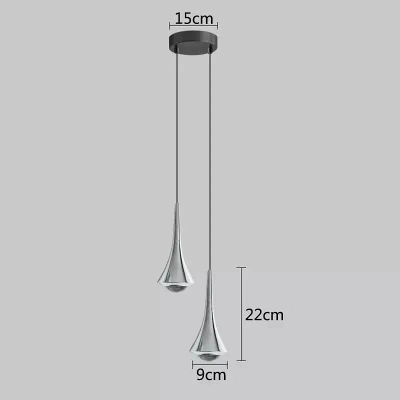Schéma coté de la version chromée deux lampes avec hauteur et diamètre indiqués