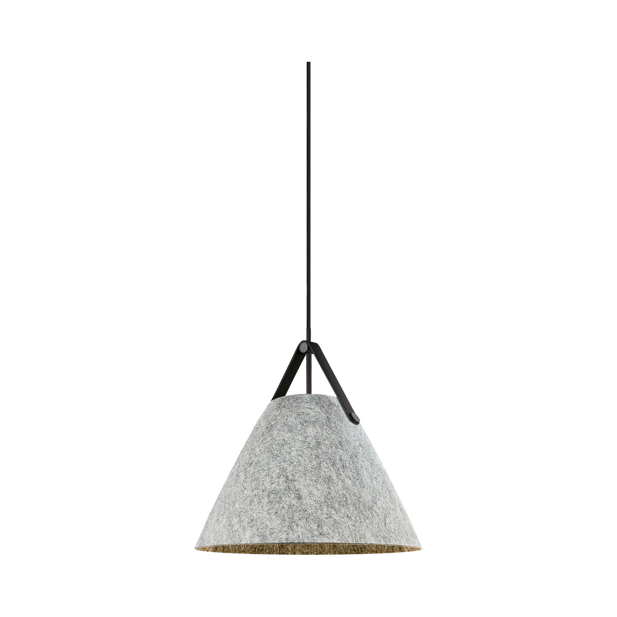Suspension effet béton gris avec intérieur doré et anse noire apparente